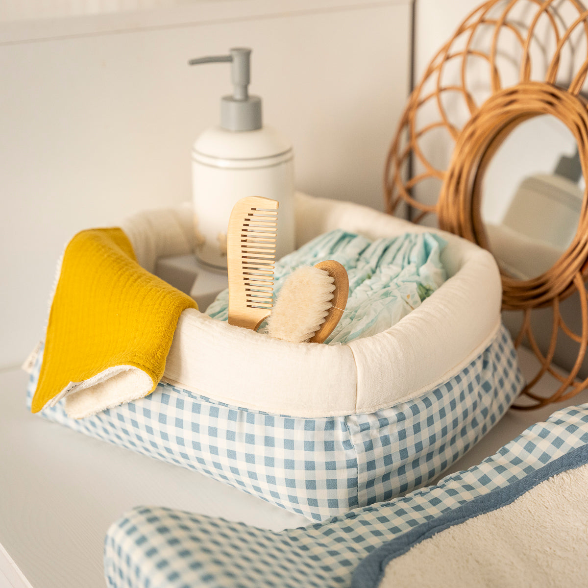 Cesto Pañales Vichy Light Blue
