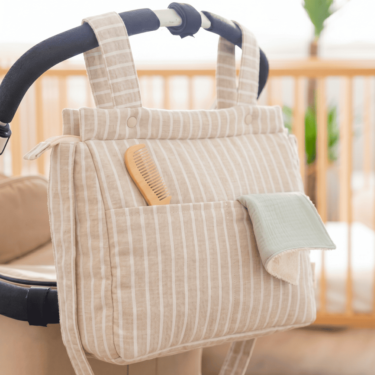 bolso carrito rayas beige blanco