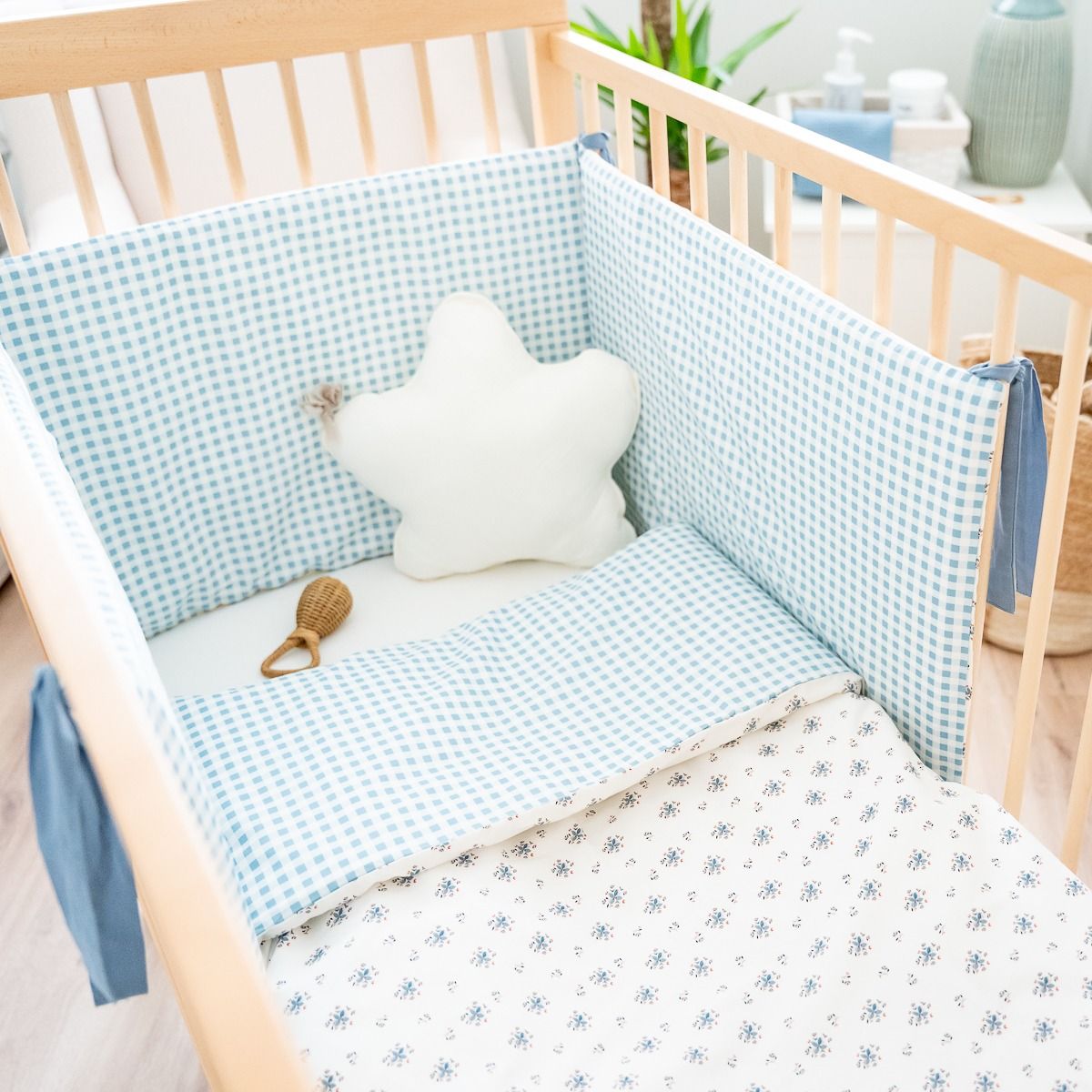 Protector cuna Blue Blossom & Vichy Light Blue