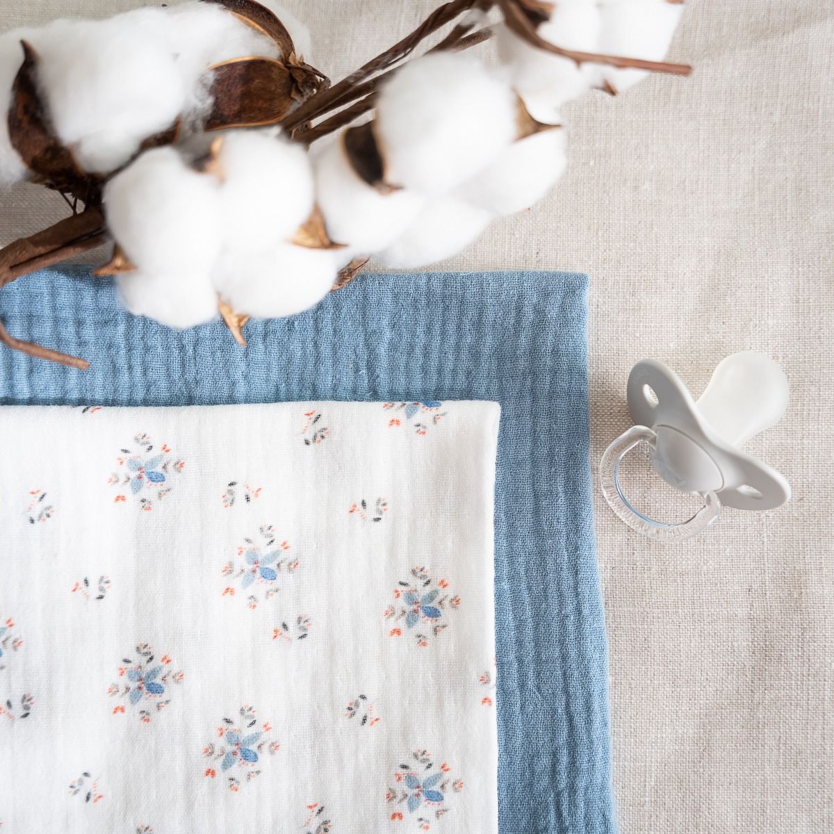 Muselina Blue Blossom & Dusty Blue