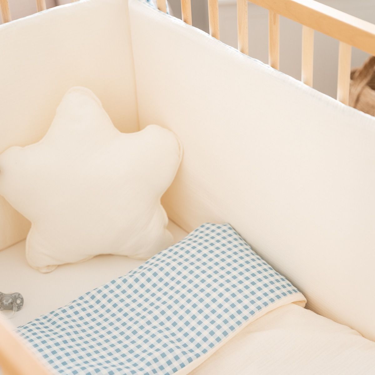 Protector cuna Vichy Light Blue & Ecru