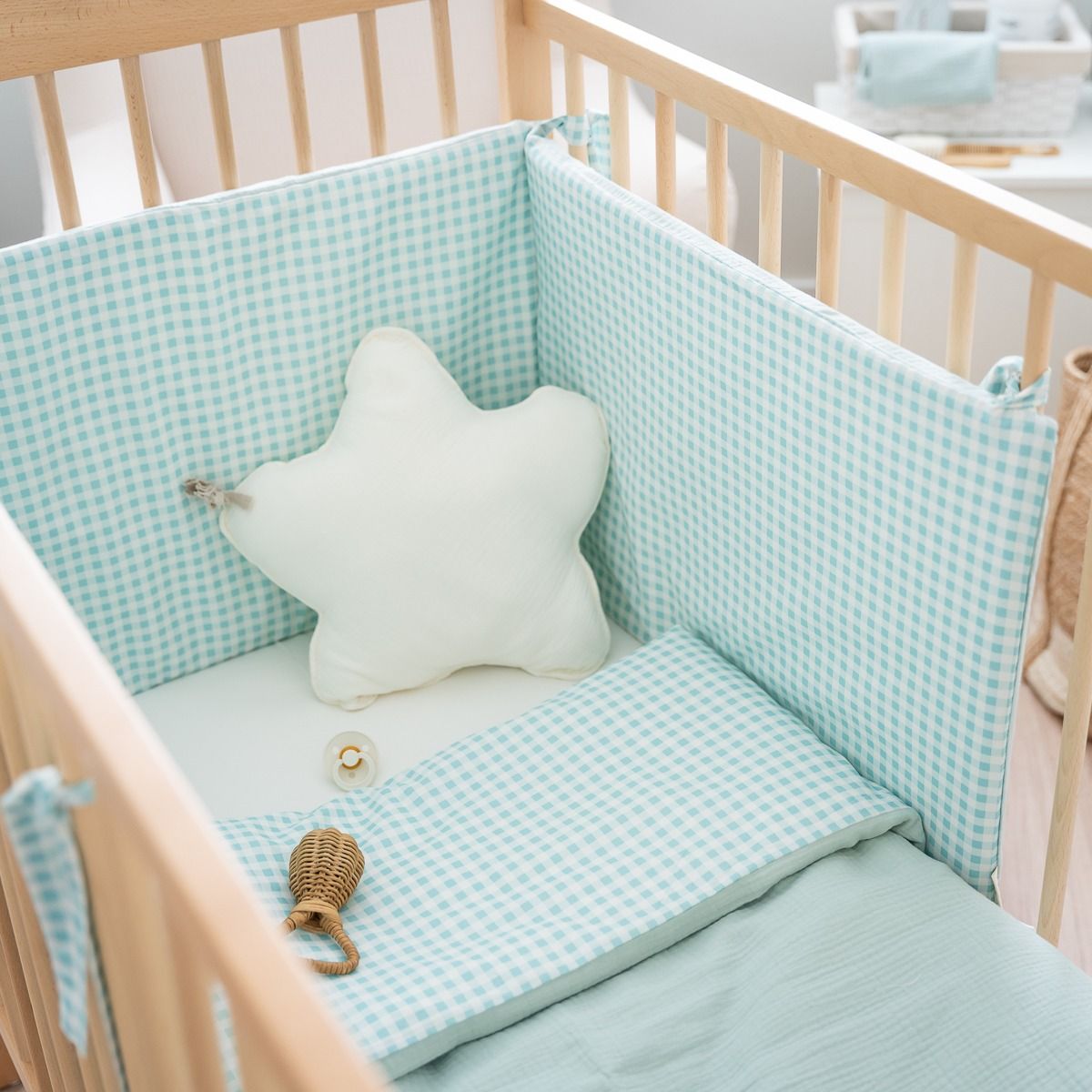Protector cuna Vichy Mint & Dusty Green