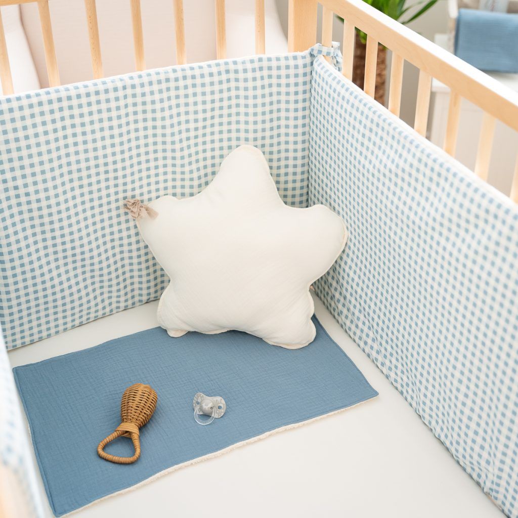 Protector cuna Vichy Light Blue & Ecru