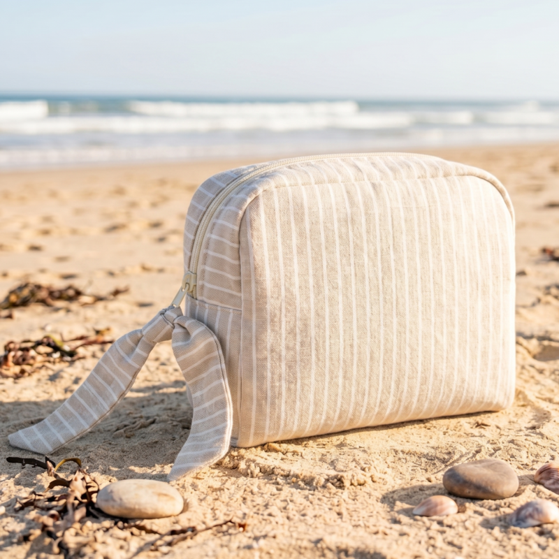 neceser bebe rayas beige blanco