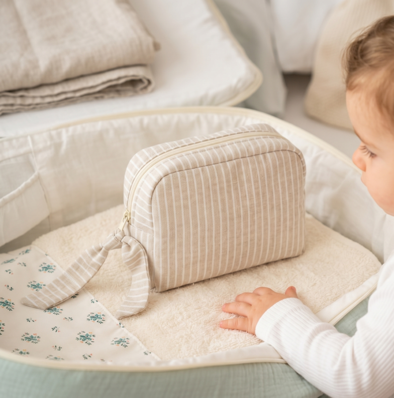 neceser bebe rayas beige blanco