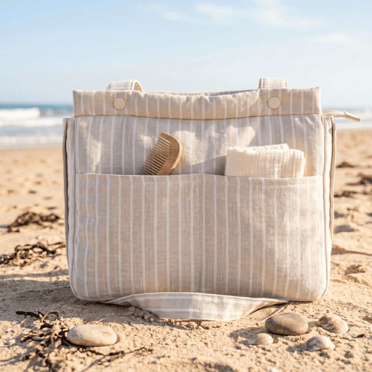 bolso carrito rayas beige blanco
