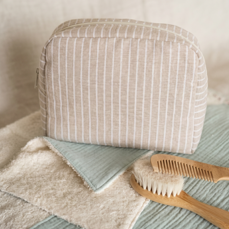 neceser bebe rayas beige blanco
