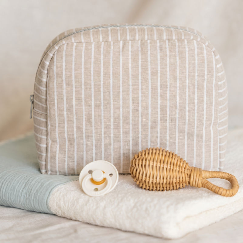 neceser bebe rayas beige blanco